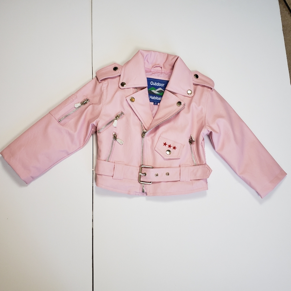 NWOT Outdoor Habitat Toddler Pink Motorcycle Jacket with Patches. SIZE 2T